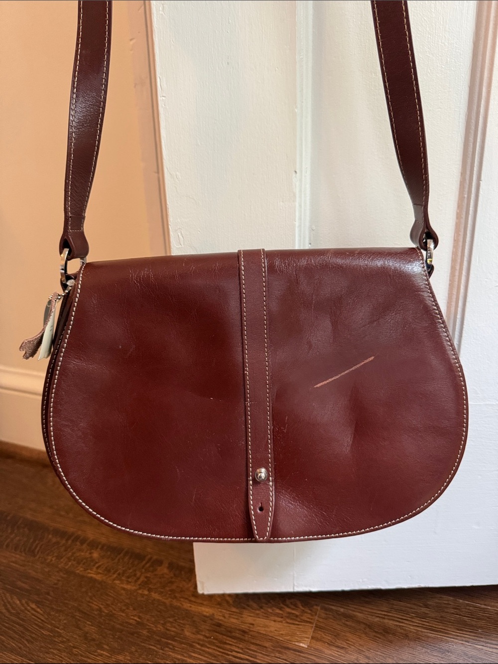 NEW Valerie Stevens Burgundy Saddle Crossbody Bag